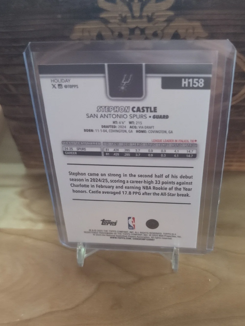 2025-26 Topps Holiday Stephon Castle NBA All-Rookie Team Blue Glitter SP Spurs